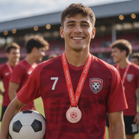 Médaille sportive personnalisée en métal pour événement de football, or rose, avec ruban imprimé, en alliage de zinc, cadeau commémoratif pour ligue de football