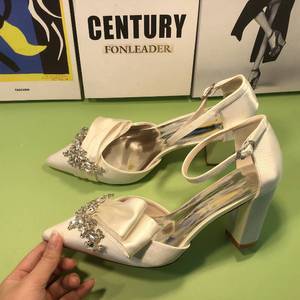 Escarpins Mules à Talons Hauts Sexy pour Mariée, Talons Carrés Épais pour Femme, Idéals pour Mariage - Product Image 6