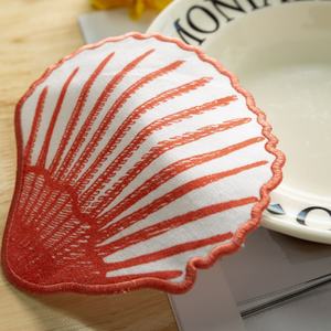 Sint-Jakobsschelp Linnen <span class=keywords><strong>Cocktail</strong></span> Servetten 6X6 Linnen Servetten Onderzetter Op Maat Bedrukte Stoffen Schaalvormige Cocktailservetten - Product Image 1