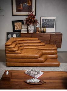 Divano Modulare Componibile in Pelle Industriale Effetto Invecchiato con Finitura Olio e Cera, Stile Retrò, per Saloni di Bellezza - Product Image 4