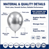100 ballons en latex argenté métallisé brillant de 12 pouces pour fêtes, mariages, anniversaires, remises de diplômes, anniversaires de mariage, et fêtes prénuptiales