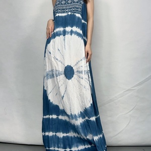 Robe en crêpe vintage pour femmes, robe maxi d'été sans manches, tie-dye, bohème, brodée - Product Image 1
