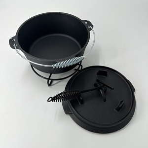 Marmite hollandaise en <span class=keywords><strong>fonte</strong></span> KT Wholesale 6 Qt, pré-culottée, noir mat, avec couvercle et pieds, pour camping en extérieur, cuisson au feu de camp, OEM ODM - Product Image 1