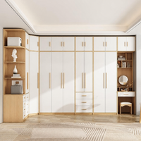 Armoire de chambre moderne en panneaux de bois avec coiffeuse et étagères d'angle à tiroirs