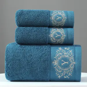 China Factory Wholesale 35*75 cm 70*140 cm custom logo package hand face bath towels sets 100% pure cotton 3 pieces towel set