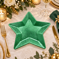 Assiette de service Wojia 13 pouces en forme d'étoile verte, en plastique PP écologique, revêtement poudré, luxe moderne, pour fêtes de Noël et événements, décoration de table