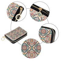 Porte-cartes d'identité en cuir PU avec fermeture éclair, motif Mandela bohème marocain, pochette à monnaie, portefeuille en cuir – Nouveauté promotionnelle