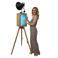 Draagbare houten iPad fotohokje, vintage retro houten dubbelzijdige selfiehokje met aangepaste behuizing