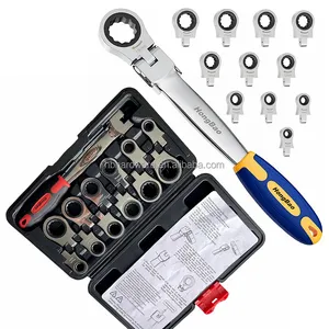 12 In 1 Quick Change Ratcheting Wrench Set Metric Flex Head Ratchet Wrench 8-19mm Replaceable Head Ring End Combination Spanner