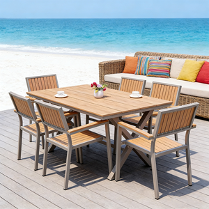 Set Tavolo da Pranzo per Esterni Tavolo Lungo <span class=keywords><strong>con</strong></span> Struttura <span class=keywords><strong>in</strong></span> Alluminio e Legno Sintetico Arredamento da Giardino per Ristoranti e Hotel - Product Image 4