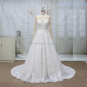 Il colore della pelle di <span class=keywords><strong>tulle</strong></span> <span class=keywords><strong>con</strong></span> maniche lunghe francese del merletto del cotone UNA linea <span class=keywords><strong>gonna</strong></span> 2020 ultime abiti da sposa da sposa - Product Image 2