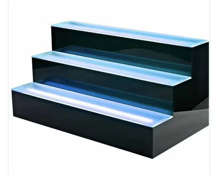 Yageli China manufacture 3 tier LED lighted acrylic liquor bottle display shelves