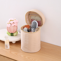 Sac fourre-tout cylindrique beige personnalisé avec poignée, fermeture éclair, rond, portable, grande capacité, sac de voyage pour femmes