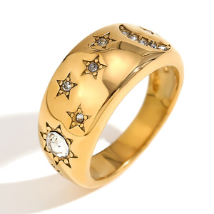 Conjunto de Joyería de Circonio con Diseño de Estrella y Luna, Chapado en Oro de 18K PVD, Acero Inoxidable Hipoalergénico, Joyería Decorativa Celestial de Moda - Product Image 1