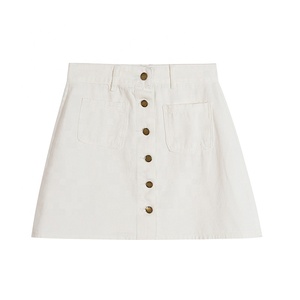 Ready to Ship Summer New Womens Fashion ButtonFly a <strong>Line</strong> Skirt Casual Button Front High Waist White <strong>Jeans</strong> Skirts for Women Denim - Product Image 1