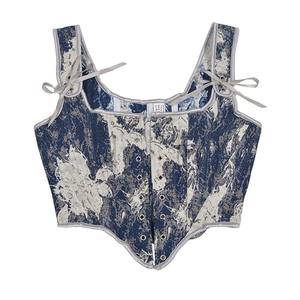 Nuevo corsé de <span class=keywords><strong>vaquero</strong></span> de mezclilla Jacquard teñido Halo Urban Outfiters <span class=keywords><strong>Corset</strong></span> Top con chaleco de flejado en la espalda Corsé de fleje en la espalda Bustier Top - Product Image 4