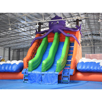 Piscine gonflable géante ronde commerciale avec toboggan sur le thème des animaux marins |   Grande zone de jeux aquatiques pour parcs aquatiques et locations