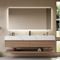 Ensemble de meuble-lavabo de salle de bain minimaliste italien avec vasque intégrée sans joint en céramique de pierre frittée