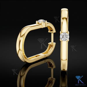 Lab Grown CVD Diamond Solitaire Round Brilliant Cut <b>Hoop</b> <b>Earrings</b> Luxury Minimalist 14K <b>Solid</b> Gold Women's Wedding Party Jewelry - Product Image 1