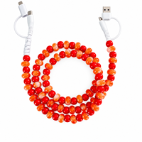 Câble de charge multi-prise USB Type C 4 en 1 rouge et orange avec perles, pour transfert de données
