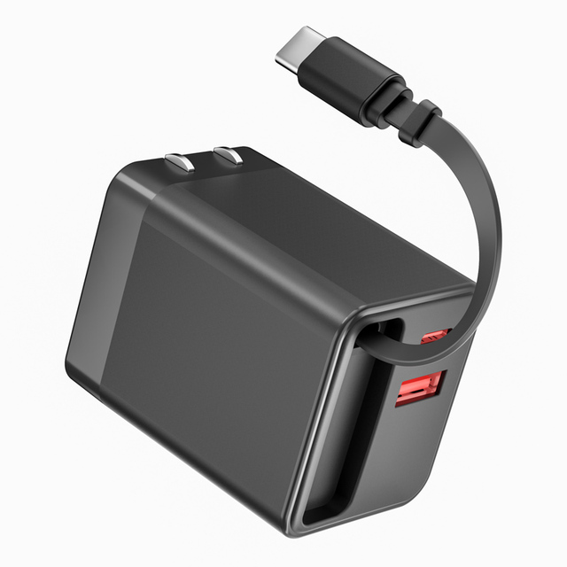 65W USB C Port GaN Fast Charger  Retractable Cable QC PD Compatible Foldable Wall Chargers & Adapters for Laptop Mobile Phone