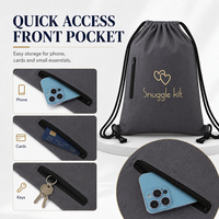 Sac à dos en toile personnalisé avec logo, cordon de serrage et fermeture éclair latérale, gris foncé, idéal pour les marques de beauté, les cadeaux promotionnels et la vente au détail