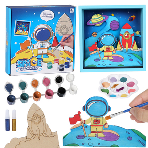 Wayee 3D Wooden Drawing Toys Set <strong>Space</strong> Painting Craft Kit Paint-Your-Own Astronaut and Rocket <strong>Puzzle</strong> for Kids 20x19x4.5cm - Product Image 1
