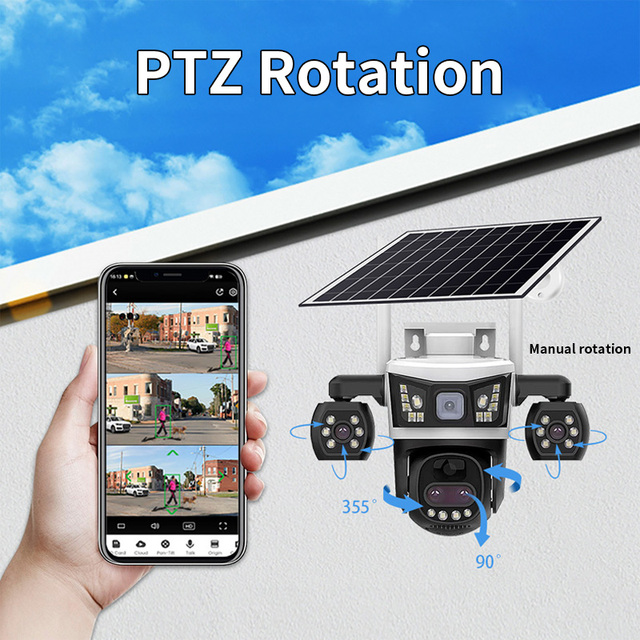 VESAFE 3-Lens Solar Security Camera 4G LTE Wireless Smart Home Monitoring V380 Outdoor System Remote Access Camera