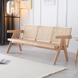 Sofá de Madera Maciza de Estilo Nórdico, Tres Plazas, Madera de Fresno, Resistente, para el Hogar y Apartamentos Pequeños - Product Image 2