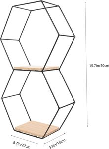 Industrial Wooden Metal Iron Hexagonal <b>Floating</b> <b>Wall</b> <b>Shelf</b> for Living Room Bedroom Bathroom Entry Dining Hanging Storage - Product Image 2