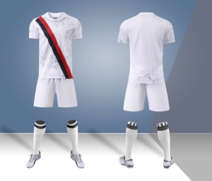 Camiseta de Fútbol Personalizable Blanca con Franja <span class=keywords><strong>Diagonal</strong></span> Roja y Negra, Manga Corta, Secado Rápido, Ropa de Entrenamiento Transpirable, Uniforme de Fútbol Unisex - Product Image 1