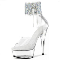 Tacones De Mujer Bling 15CM 20CM Stiletto Transparent cristal dames Sexy pôle danse chaussures plate-forme sandales pour femmes