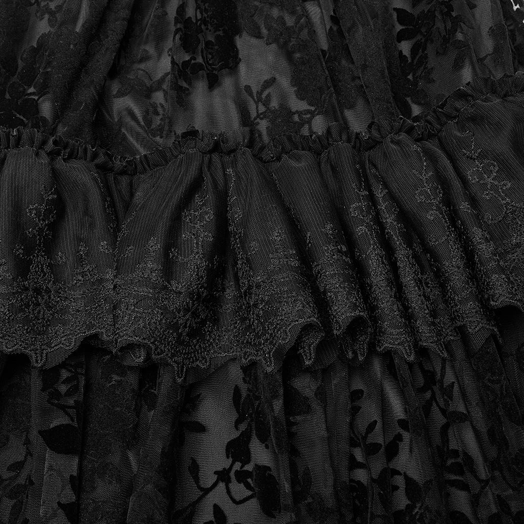 Punk Rave WQ-613LQF gothic elegant slim mysterious exquisite lace decorated rich layers flocking mesh goth gorgeous print dress