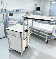 Table de chevet HOCHEY pour patients d'hôpital, avec rangement HPL, pour traitement médical, avec roulettes