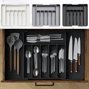 <b>Plastic</b> Adjustable Cutlery Drawer <b>Dividers</b> Organizer Holder Silverware Flatware Organizer Expandable Kitchen Drawer Organizer - Product Image 3