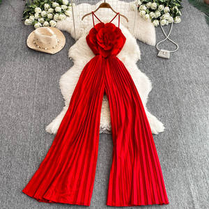 S-3XL 3D Blumenmuster Trägerloses Jumpsuit Lässiger Hochgeschnittener Gerader Weites Bein Overall - Product Image 1