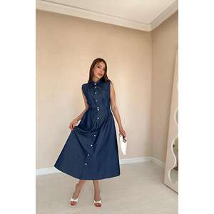 Vestido Halter de Tencel Azul Modesto con Estampado Floral Sólido de Alta Calidad, Talla XS para Mujer/Dama, Ideal para Fiestas Diurnas, Venta al por Mayor ODM - Product Image 5