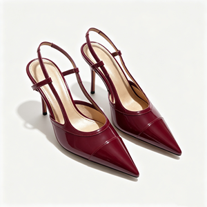 Luxury <b>Burgundy</b> Patent Leather Slingback Pumps Pointed Toe Stiletto <b>Heel</b> 9cm Solid Summer Autumn Height Increasing Dress Shoes - Product Image 1