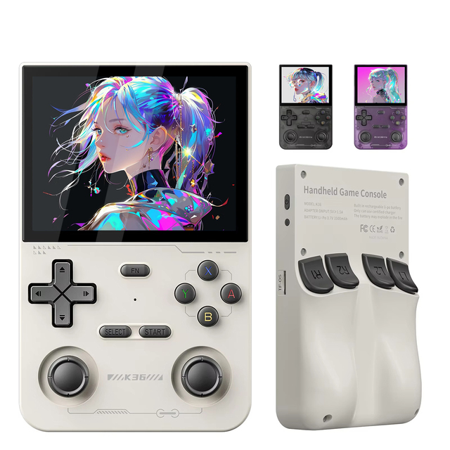 New Open Source K36 Retro Handheld Video Game Console 15000+ Games Emulator for PS1/PSP/DC/N64/SS 500nit 3.5 Inch IPS Screen