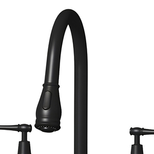 Robinet de cuisine contemporain KOALA 2 fonctions, 8 pouces, 2 trous, avec douchette extractible, à double poignée, à poser sur le plan, noir mat, certifié CUPC - Product Image 3