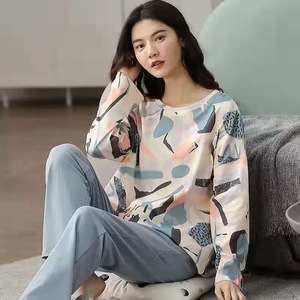 Pigiama da <span class=keywords><strong>donna</strong></span> <span class=keywords><strong>taglie</strong></span> <span class=keywords><strong>forti</strong></span> M-5XL, set 2 pezzi con stampa cartone animato, maniche lunghe e pantaloni lunghi, morbido e comodo per la casa - Product Image 1