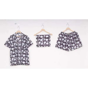 Conjunto de 2 Piezas para Mujer, 100% Algodón Satinado, Estampado a Mano, Transpirable, Casual de Otoño, Manga Corta, Cintura Elástica, Decoración con Letras - Product Image 5