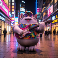 Modèle gonflable géant personnalisé de chat rock, Chat gonflable à thème musical avec guitare, Personnage gonflable pour événements de parc