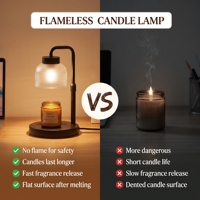 Lampe chauffe-cire en métal noir mat avec bras flexible, abat-jour en verre texturé, base antidérapante et interrupteur latéral