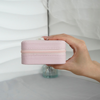 Boîte à Bijoux Mini Organiseur de Voyage Carrée en Similicuir PU Personnalisable avec Logo, Adorable, pour Bijoux d'Avion, Rose, avec Boîte d'Expédition