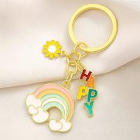 Porte-clés multi-breloques avec lettres, arc-en-ciel, nuage et marguerite, slogan joyeux, breloque de sac douce et féminine, cadeau inspirant