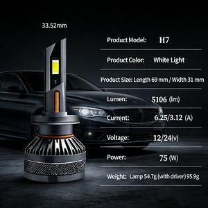 Nueva Bombilla LED Ultra Brillante de 5106LM para Faros Delanteros, Luz Blanca Pura de 6000K, Reemplazo de Halógeno de Alta Potencia <span class=keywords><strong>H7</strong></span> para Automóviles - Product Image 5