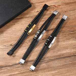 Gelang Tali Kulit Anyaman Baru untuk Pria, Gelang Pesona Fashion dari Baja Tahan Karat, Gelang Pasangan untuk Gaya Klasik - Product Image 4