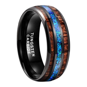 Anillo de Tungsteno Negro de 8mm de Coolstyle Jewelry Wholesale para Hombre y Mujer, Anillo de Compromiso y Boda, Joyería de Moda con Incrustaciones de Ópalo Azul y Madera <span class=keywords><strong>Koa</strong></span> - Product Image 1