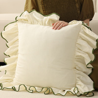 Housse de coussin moderne 18*18 pouces en coton doux et confortable, couleur unie, bordure à volants, 3D, écologique, personnalisable, décoration intérieure